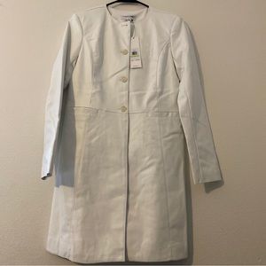 Calvin Klein Women's Mid Button Up Faux Leather / Polyester White Blazer Size 4